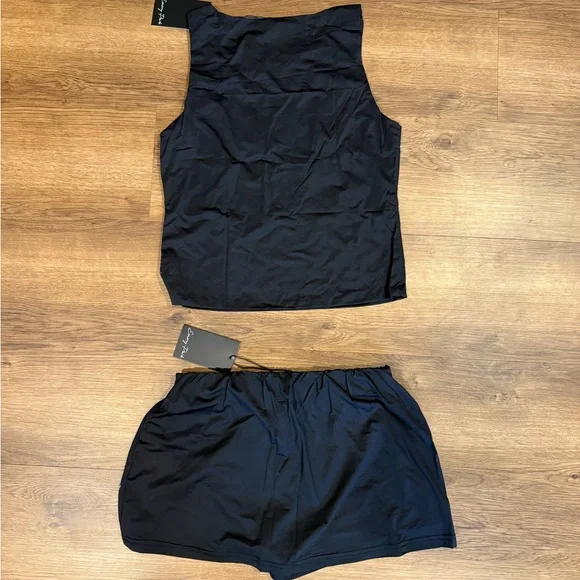 Black Embellished Skort Set with Silver Studs - Picture 2 of 8